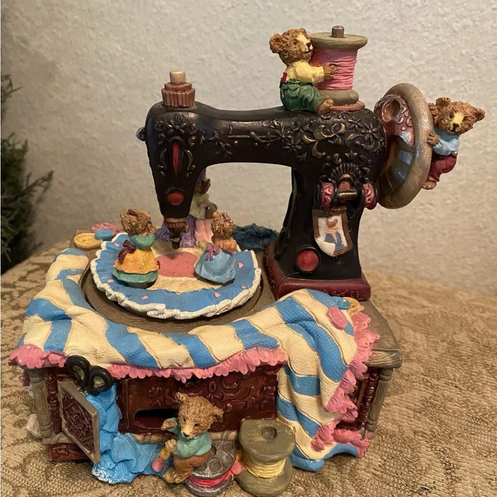 San Francisco Music Box Bears Playing on Sewing Machine